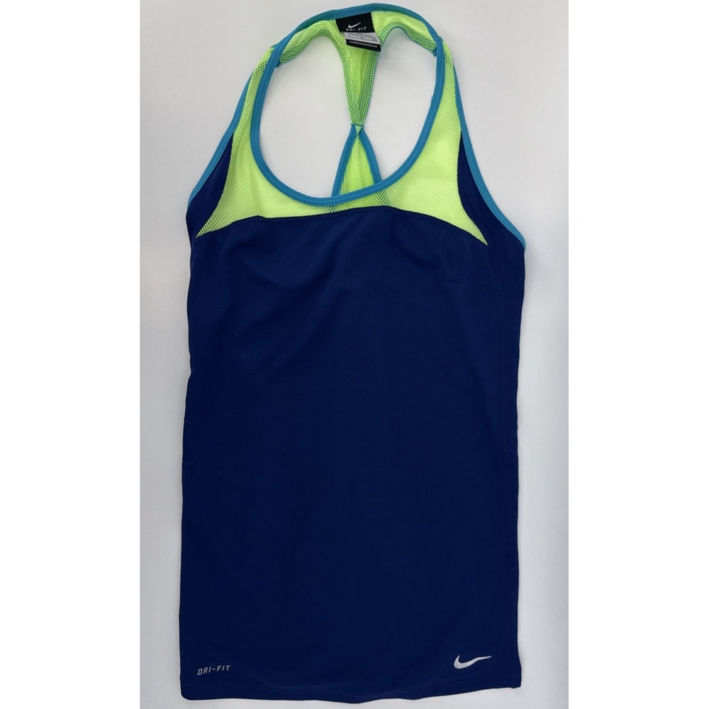 NIKE DRI-FIT blue Neon Green turquoise Racerback Poly Workout Running Tank Top S